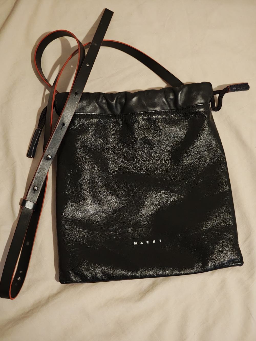 Marni Black/ Blue Leather Drawstring Crossbody Bag